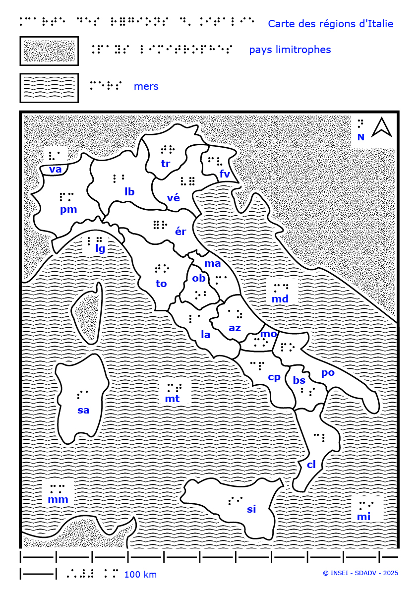 Carte des régions d'Italie en relief