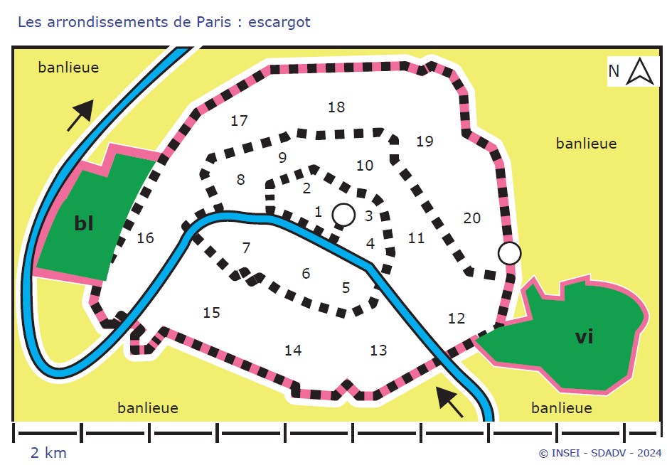Vignette de l'organisation en escargot des arrondissements de Paris