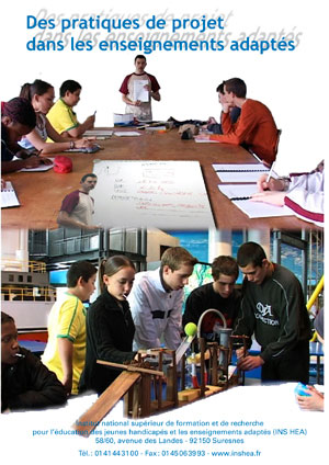 Jaquette du film "Des pratiques de projet dans les enseignements adaptés" illustrée par deux phtos de collégiens en atelier.
