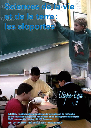 Jaquette deu film "Sciences de la Vie et de la Terre (SVT). Les cloportes" illustrée par deux photos d'élèves en classe.